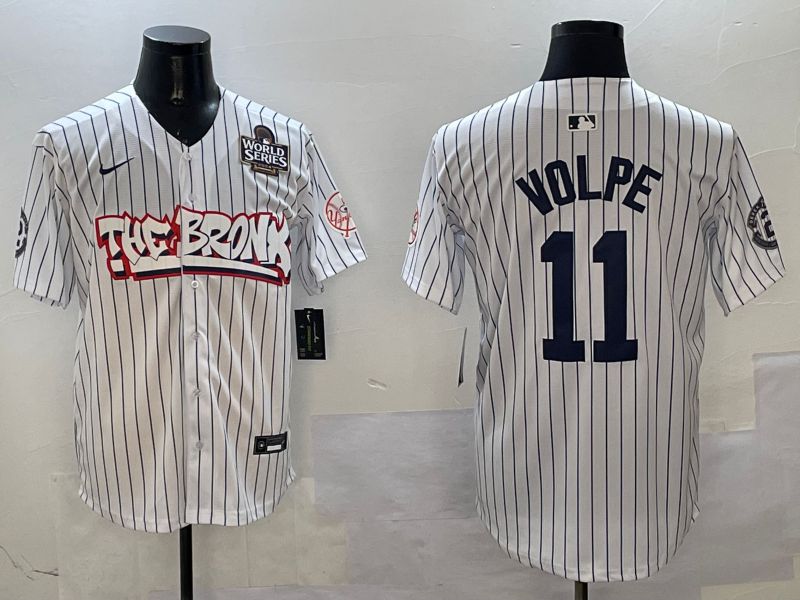 Men New York Yankees #11 Volpe White Stripe four generations Joint Name 2025 Nike MLB Jersey style 7